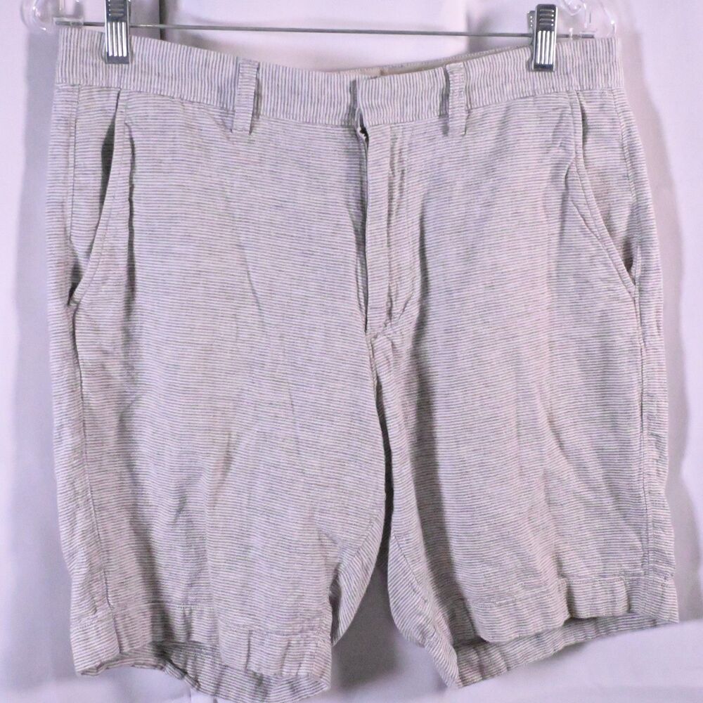 J Crew Gray White Stripe Linen Cotton Chino Shorts 9" Inseam Mens 32‎